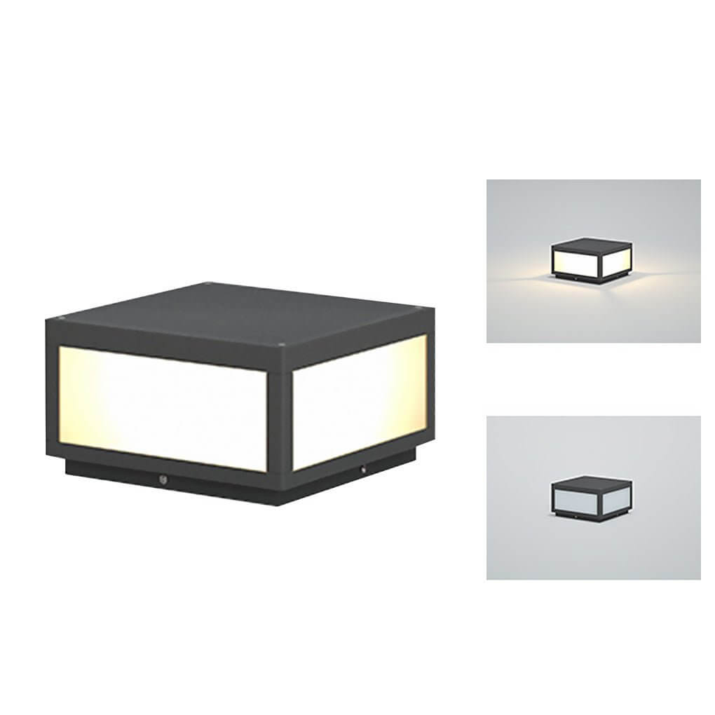 Modern Square Outdoor Post Light - Black Stainless Steel LED