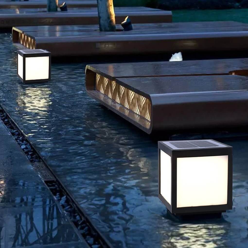 Modern Square Outdoor Post Light - Black Stainless Steel LED