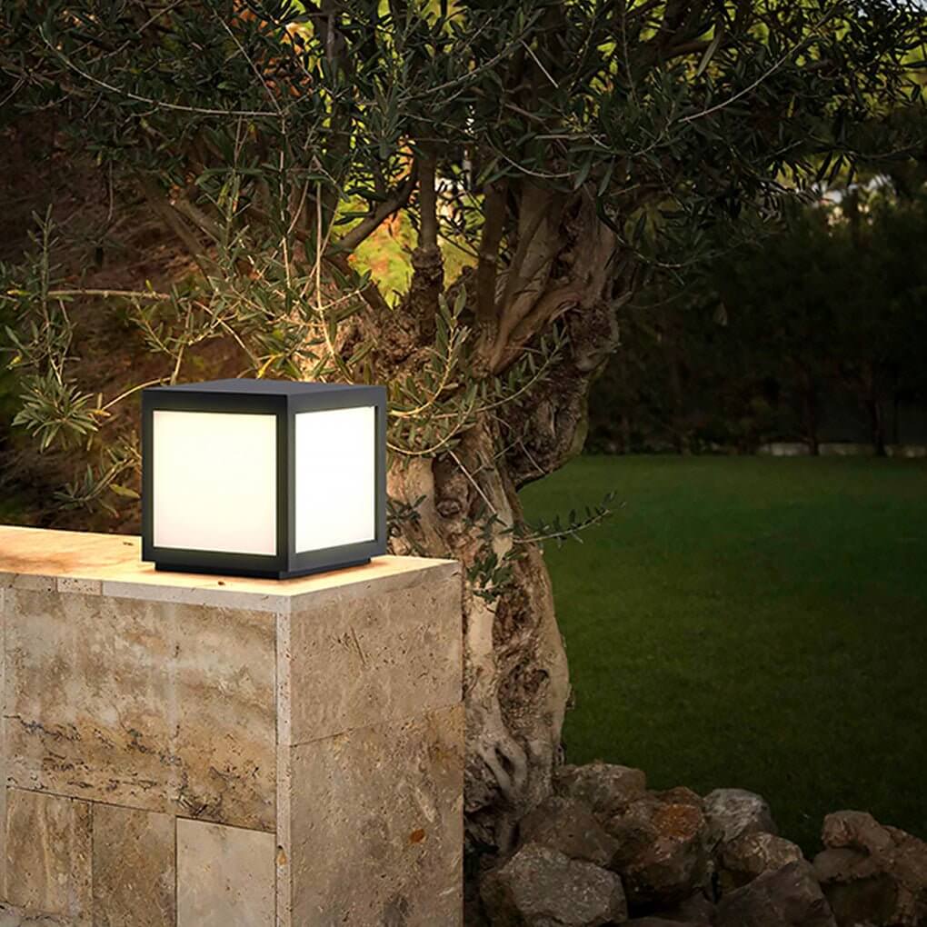 Modern Square Outdoor Post Light - Black Stainless Steel LED