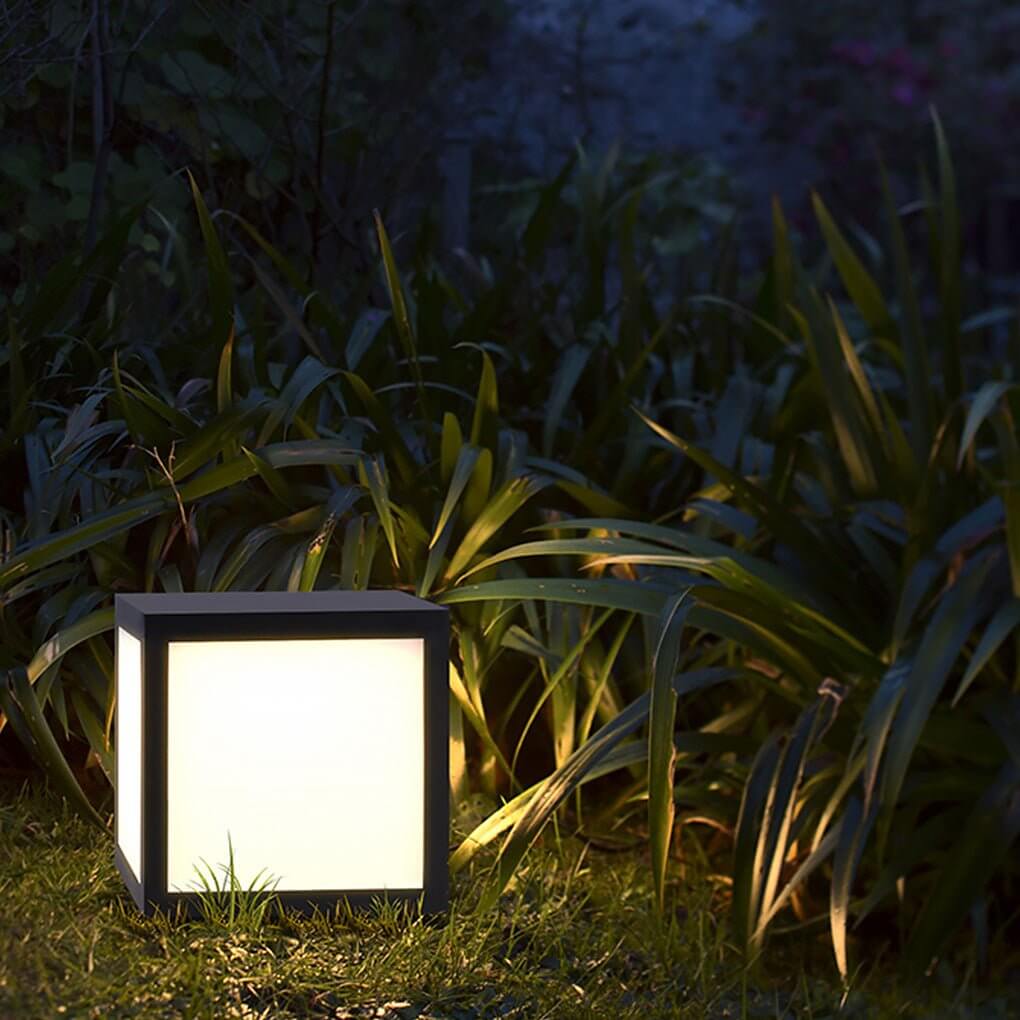 Modern Square Outdoor Post Light - Black Stainless Steel LED