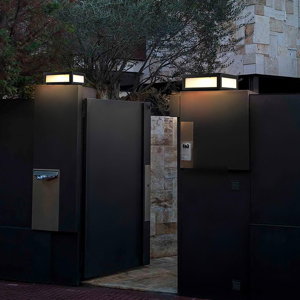 Modern Square Outdoor Post Light - Black Stainless Steel LED