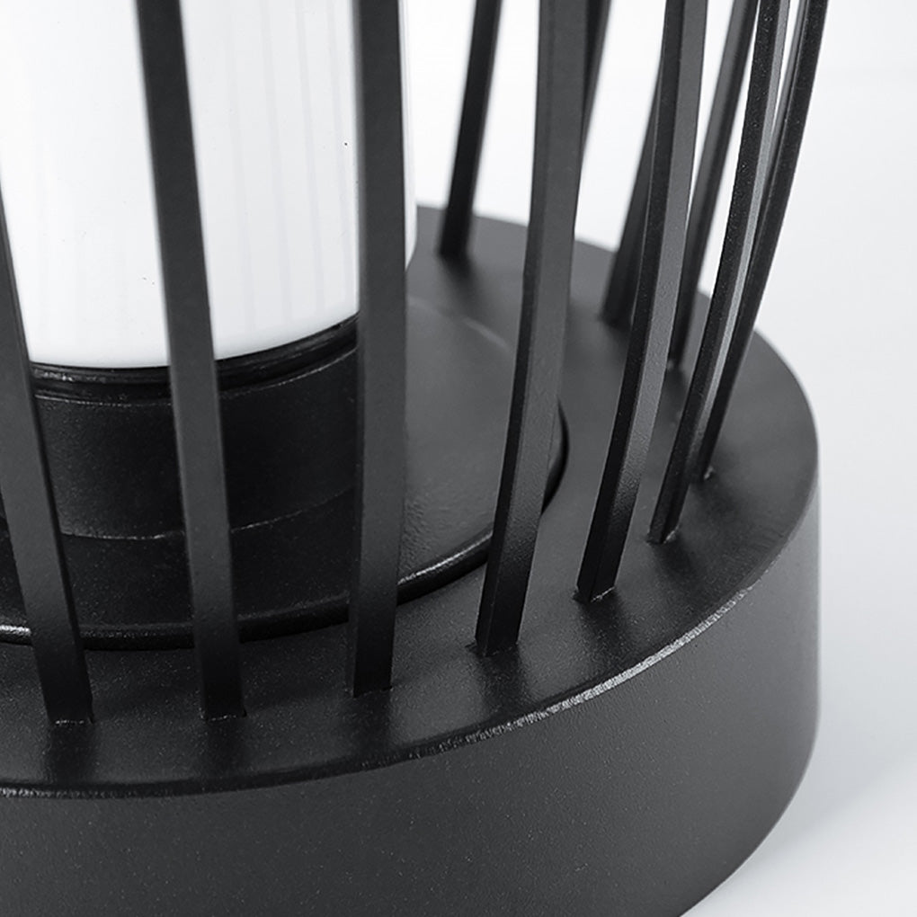 Industrial Caged Outdoor LED Floor Lamp - Waterproof Black Metal