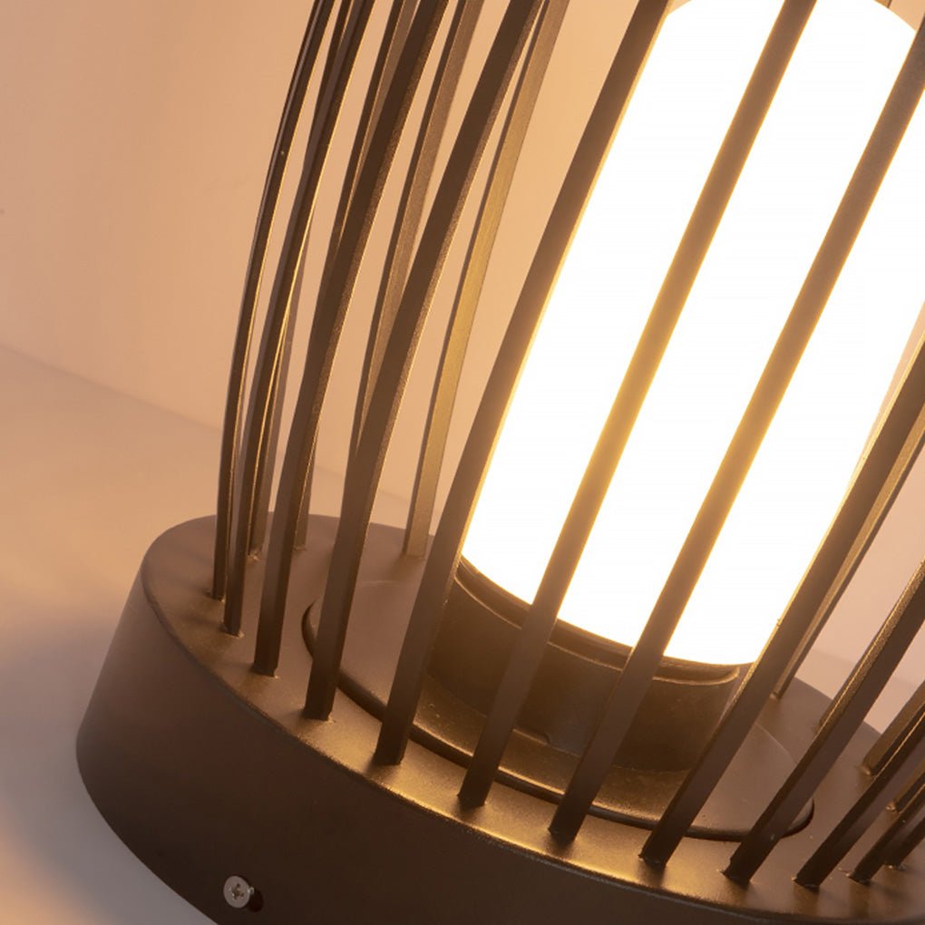 Industrial Caged Outdoor LED Floor Lamp - Waterproof Black Metal
