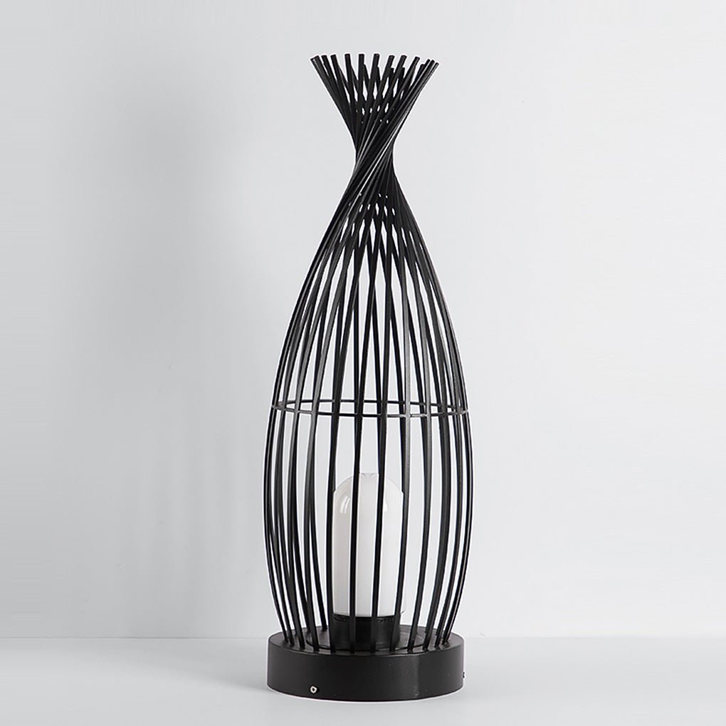 Industrial Caged Outdoor LED Floor Lamp - Waterproof Black Metal