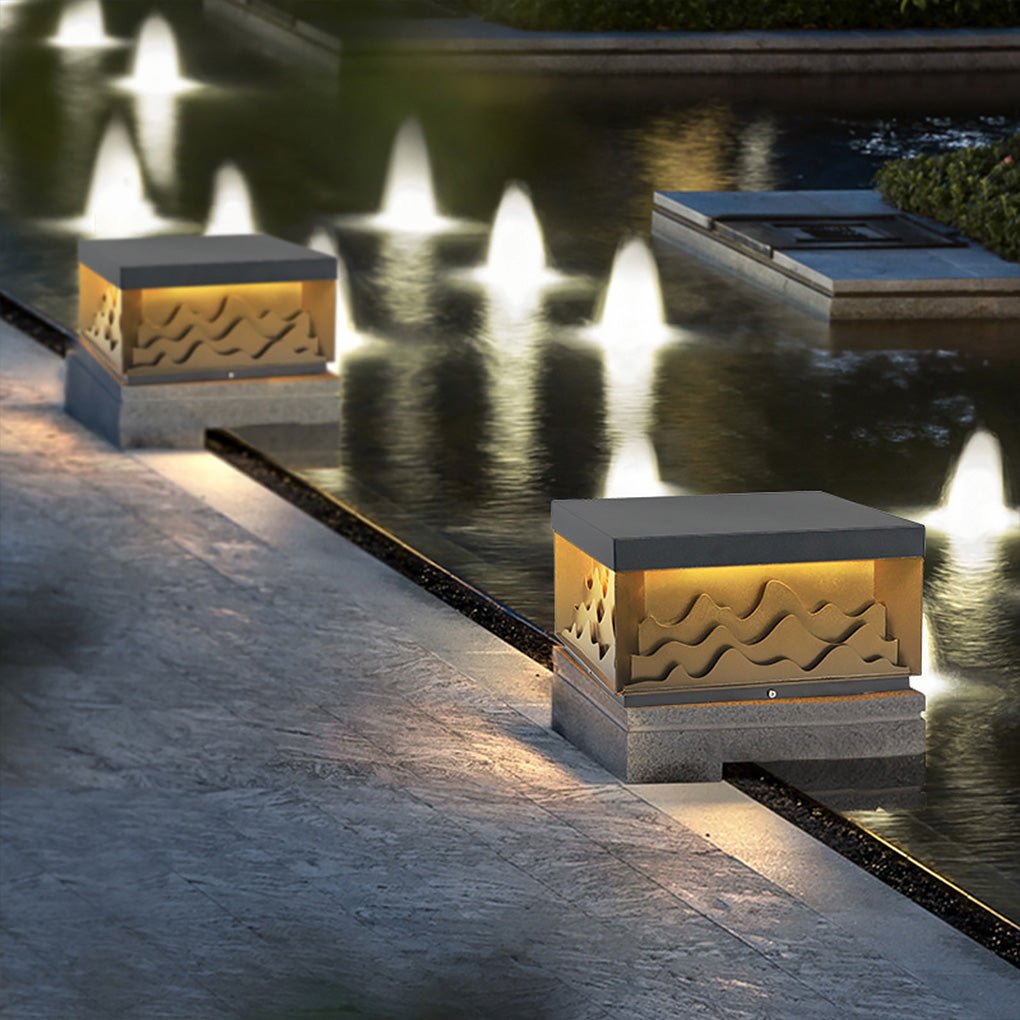 Mountain Scenery Outdoor Post Light – Steel & Acrylic LED Lamp