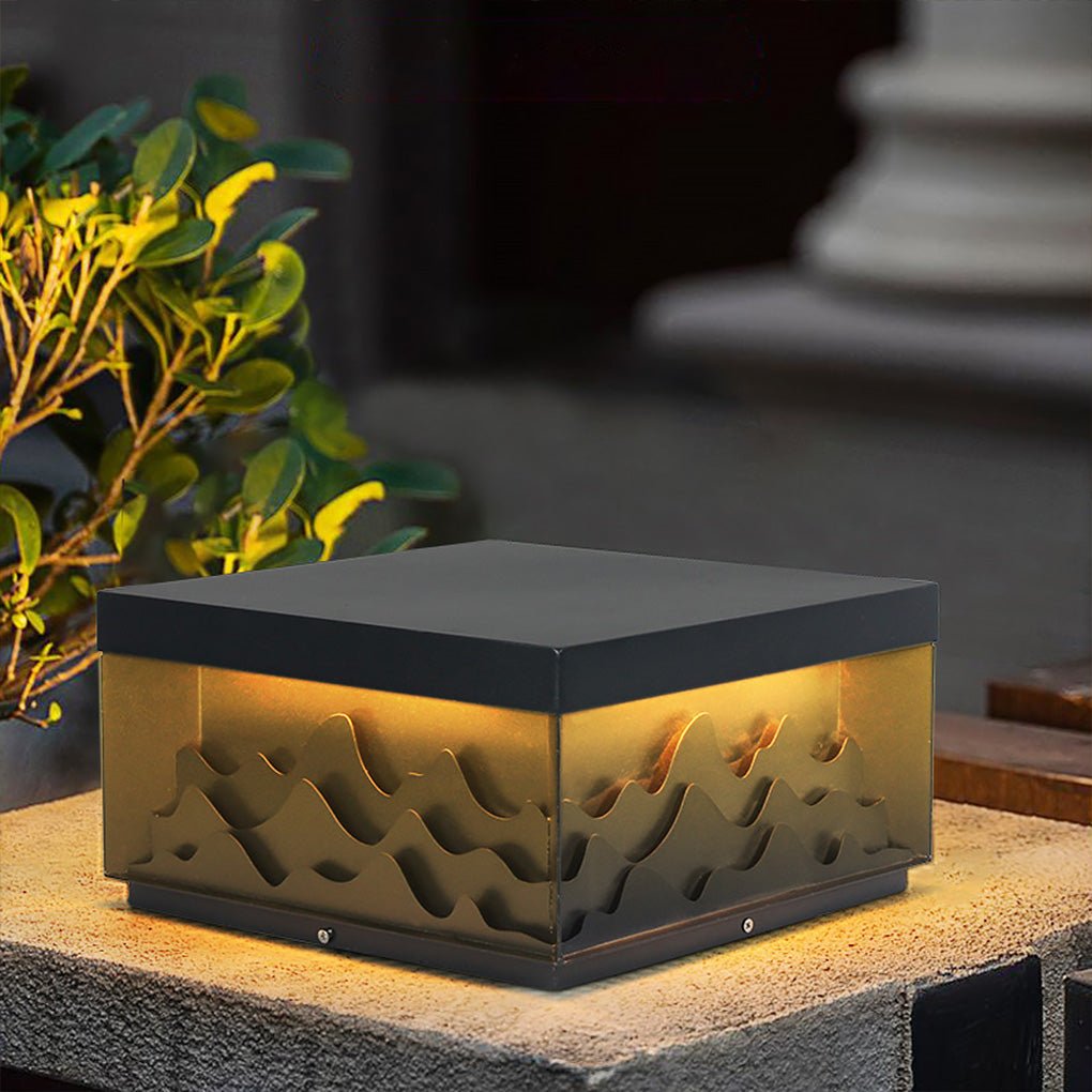 Mountain Scenery Outdoor Post Light – Steel & Acrylic LED Lamp