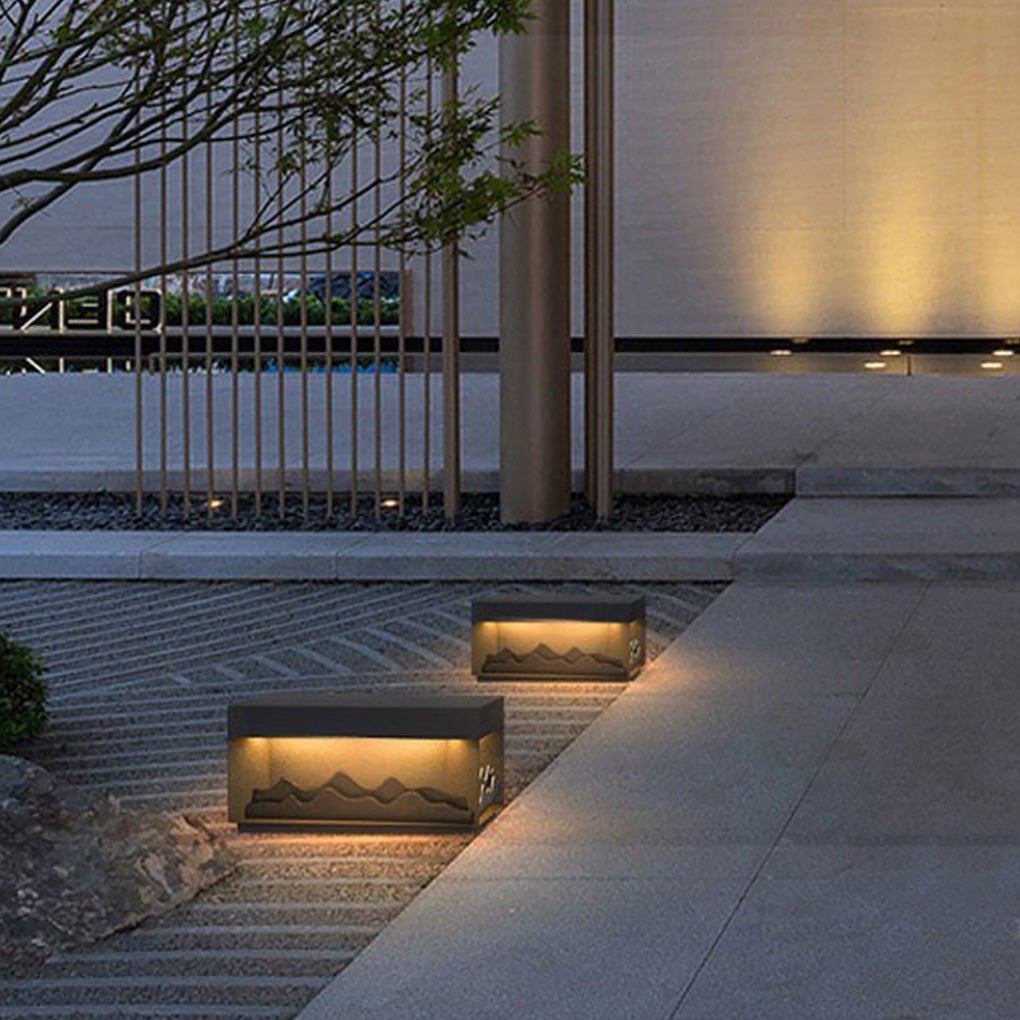Mountain Scenery Outdoor Post Light – Steel & Acrylic LED Lamp