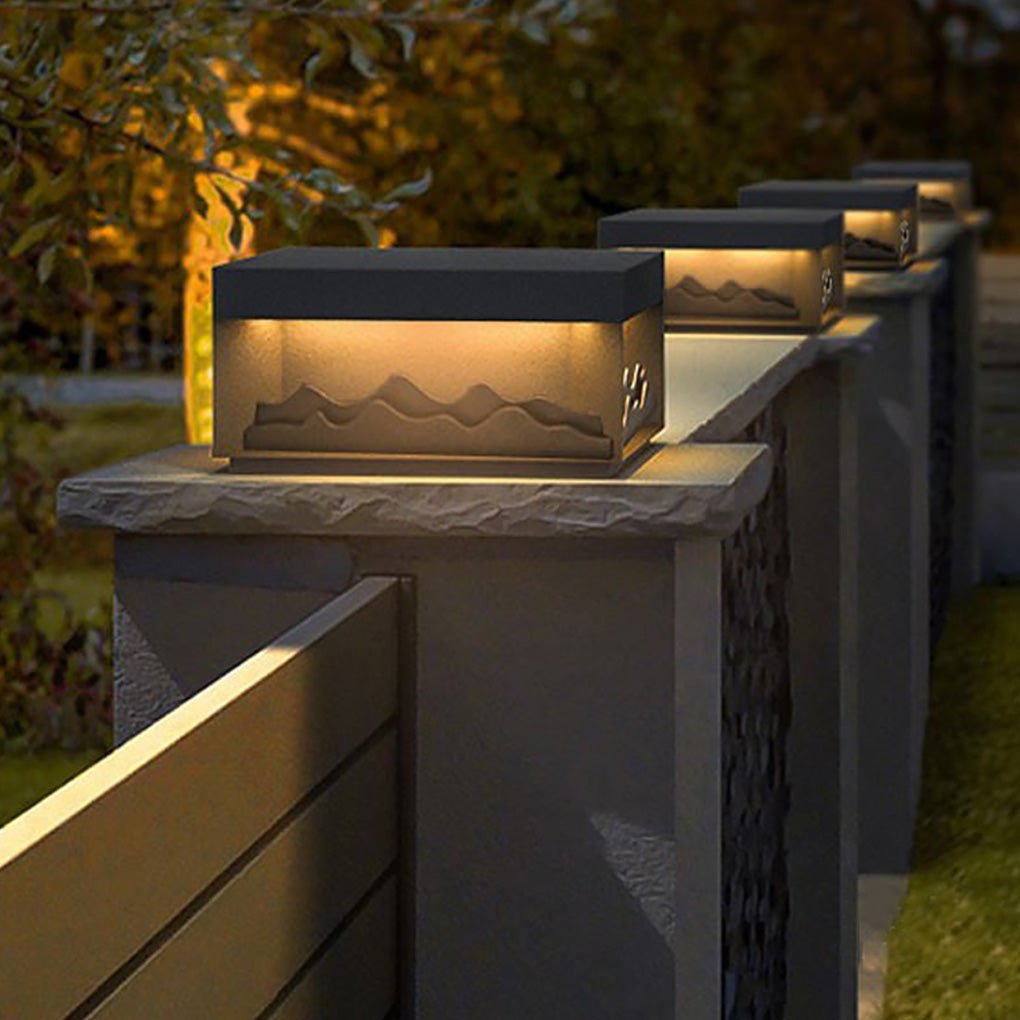 Mountain Scenery Outdoor Post Light – Steel & Acrylic LED Lamp