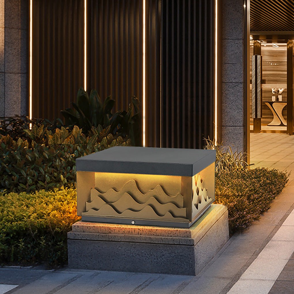 Mountain Scenery Outdoor Post Light – Steel & Acrylic LED Lamp