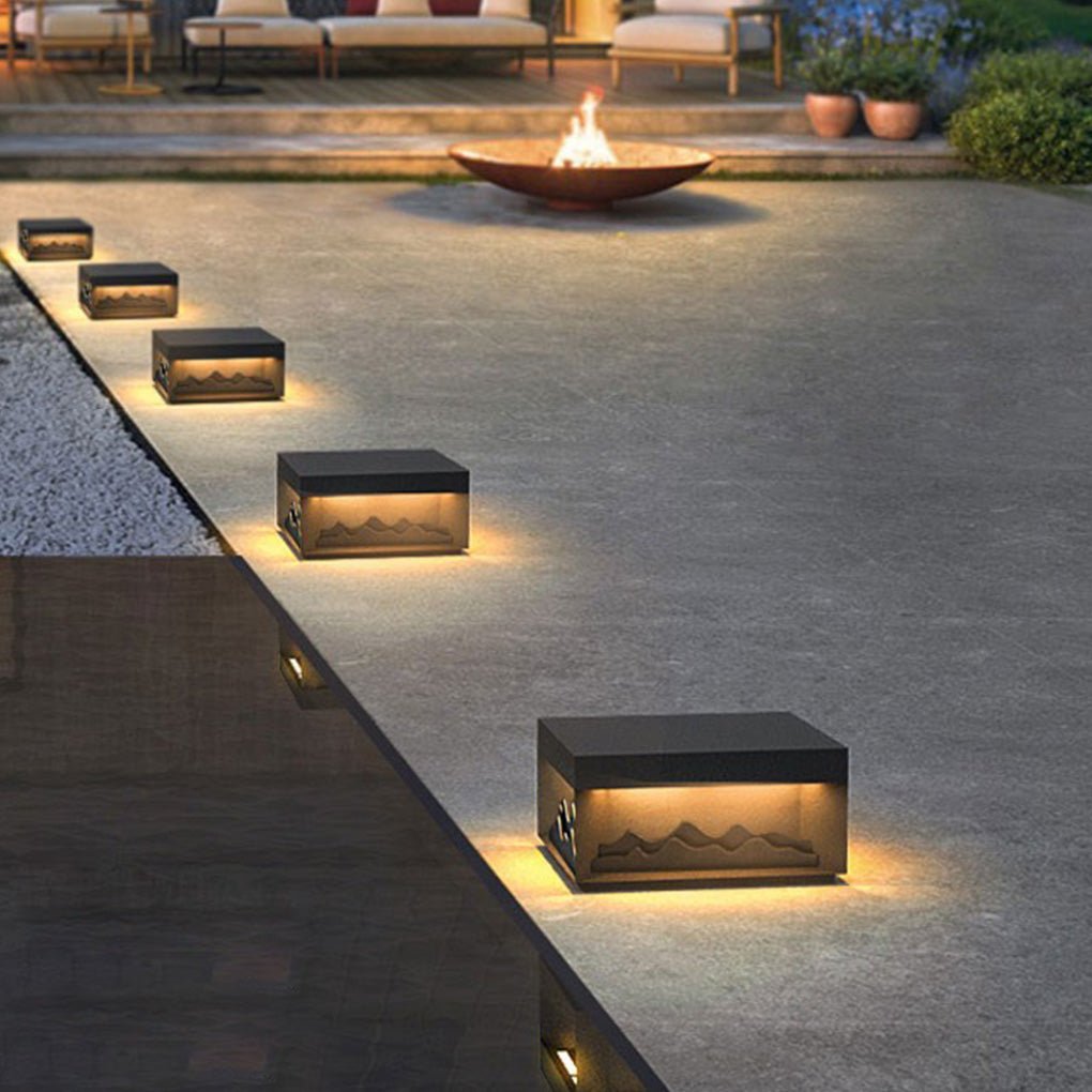 Mountain Scenery Outdoor Post Light – Steel & Acrylic LED Lamp