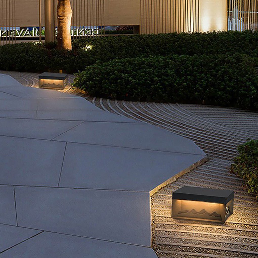 Mountain Scenery Outdoor Post Light – Steel & Acrylic LED Lamp
