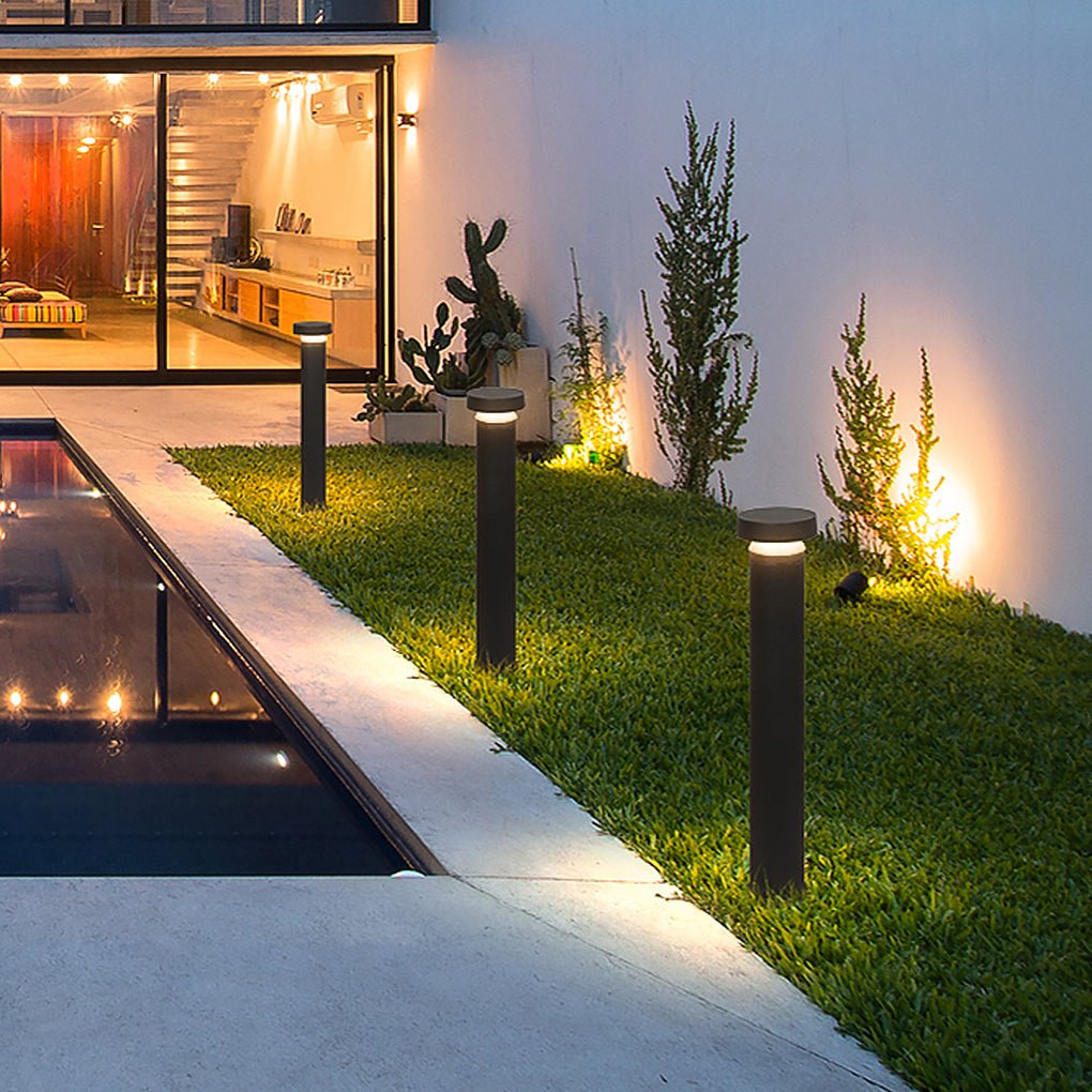 Modern Cylinder Bollard LED Garden Light Aluminum Landscape Path