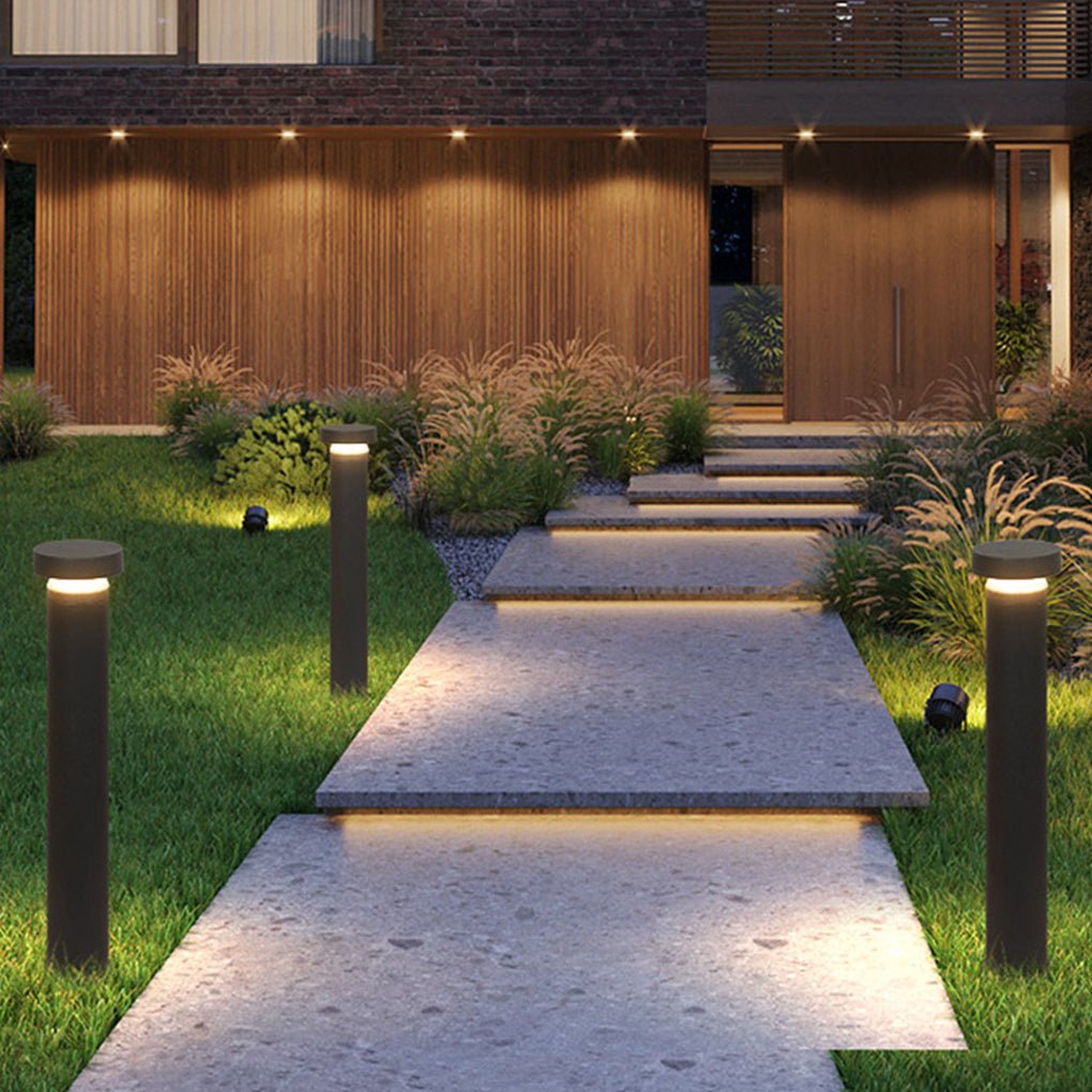Modern Cylinder Bollard LED Garden Light Aluminum Landscape Path