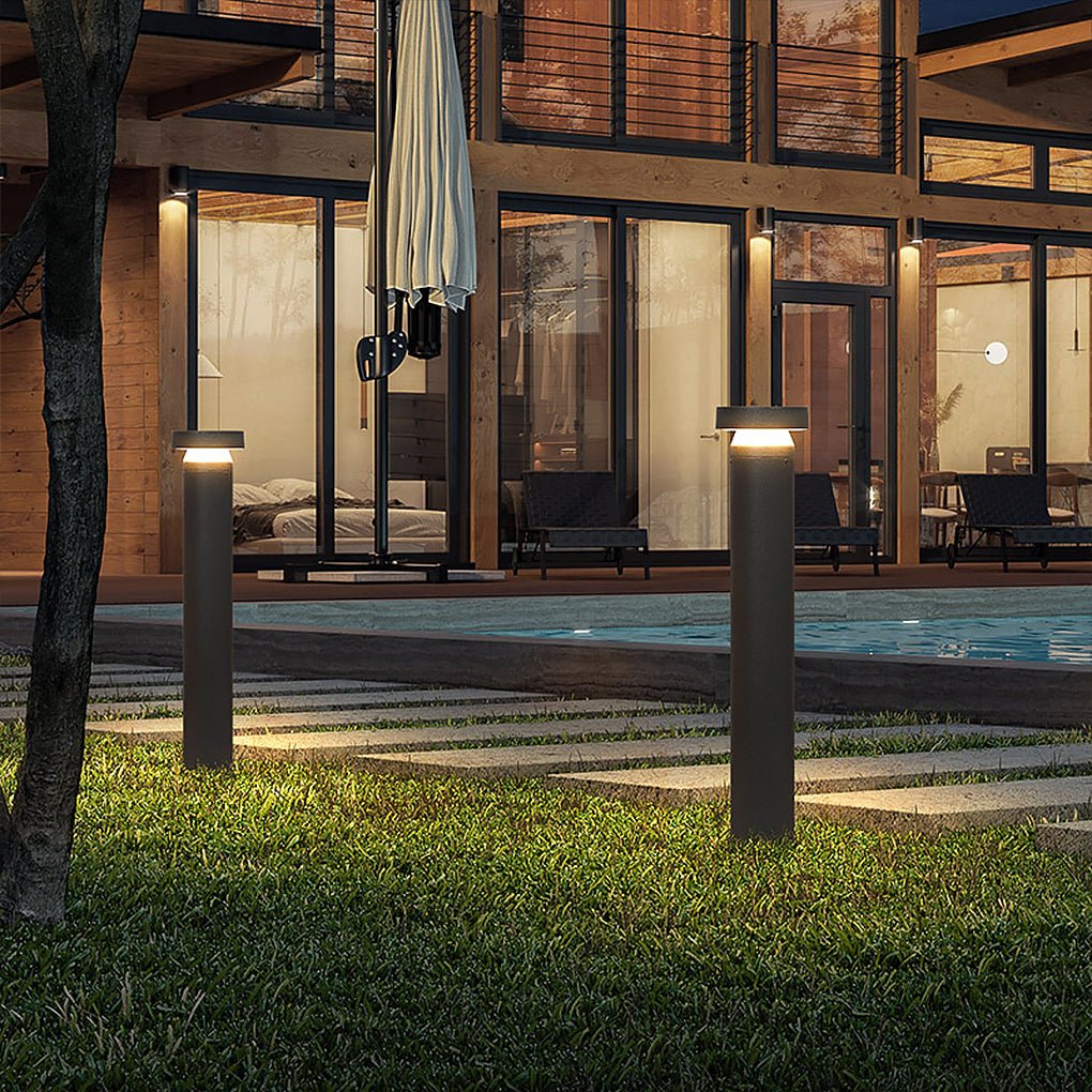 Modern Cylinder Bollard LED Garden Light Aluminum Landscape Path