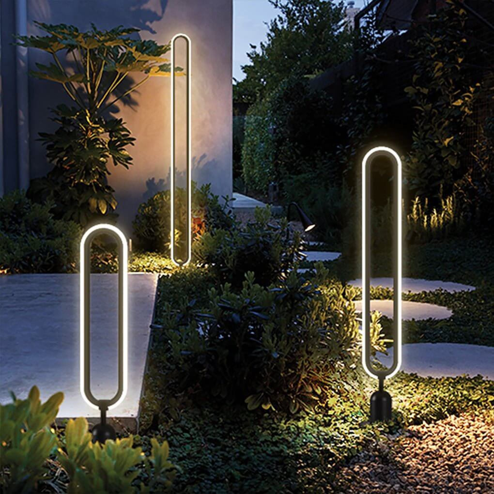 Sleek Black Oval Ring LED Solar Landscape Light Modern Outdoor