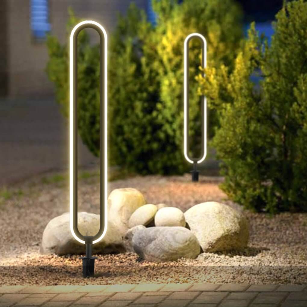 Sleek Black Oval Ring LED Solar Landscape Light Modern Outdoor