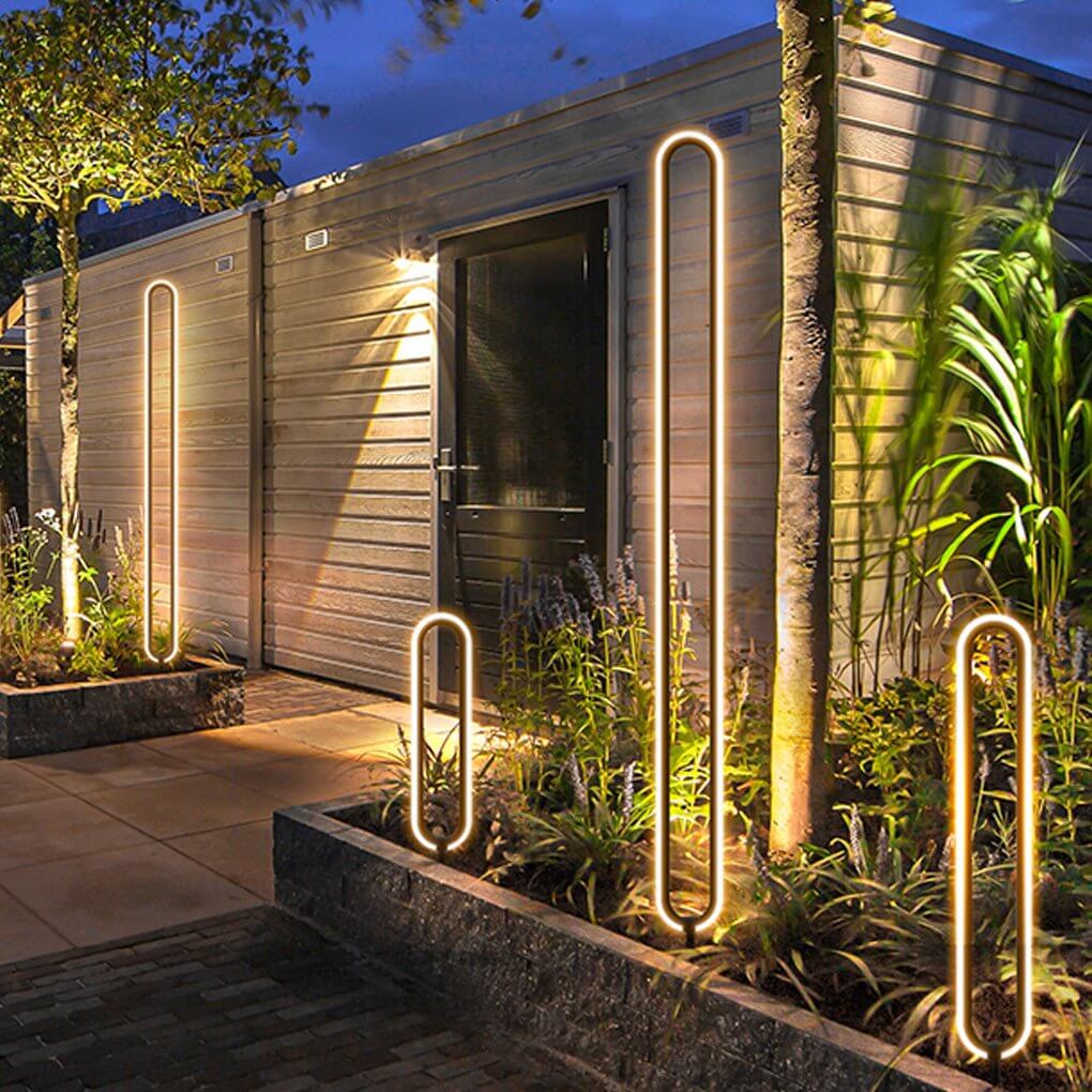 Sleek Black Oval Ring LED Solar Landscape Light Modern Outdoor