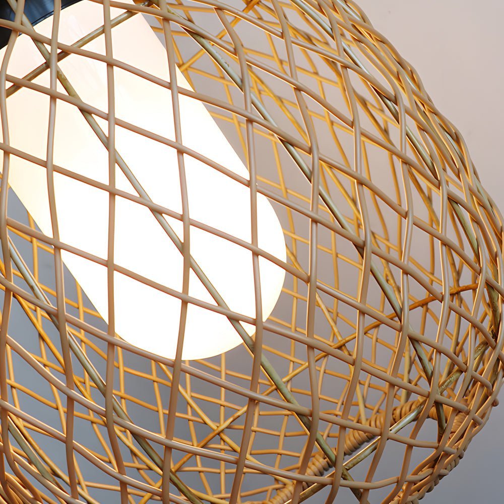 Outdoor Rattan Pendant Light Rustic Modern Hanging Lantern 10W LED