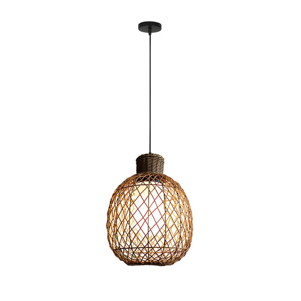 Outdoor Rattan Pendant Light Rustic Modern Hanging Lantern 10W LED