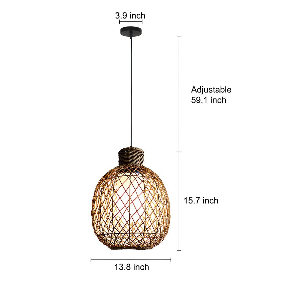 Outdoor Rattan Pendant Light Rustic Modern Hanging Lantern 10W LED