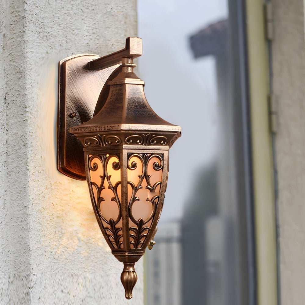 Vintage Bronze Outdoor Wall Lantern with Frosted Glass Shade