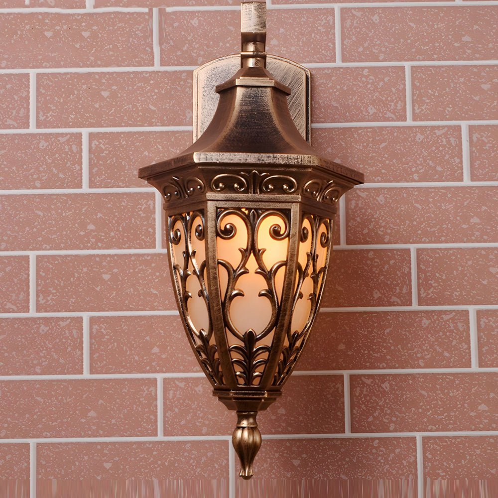 Vintage Bronze Outdoor Wall Lantern with Frosted Glass Shade