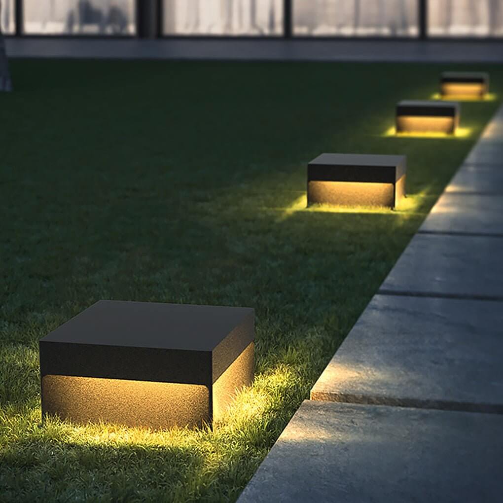 Modern Square LED Solar Outdoor Post Light - Stainless Steel