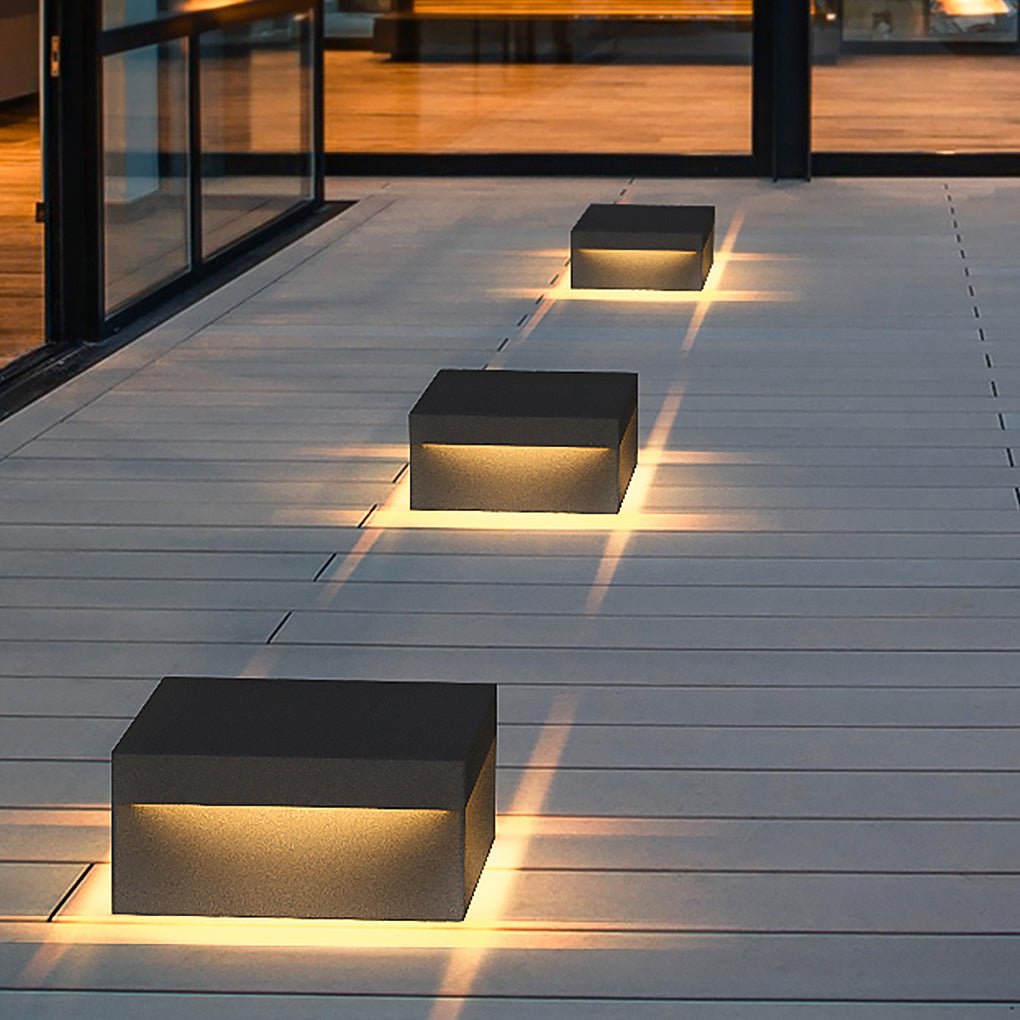 Modern Square LED Solar Outdoor Post Light - Stainless Steel