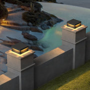 Modern Square LED Solar Outdoor Post Light - Stainless Steel