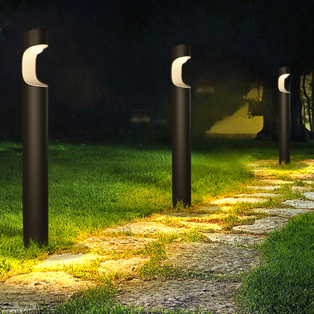 Modern Black Aluminum Outdoor Post Light with Moon Cutout IP65