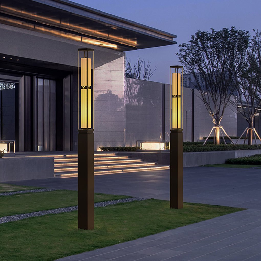 Retro Outdoor Post Light – Stainless Steel & Marble Lawn Lamp