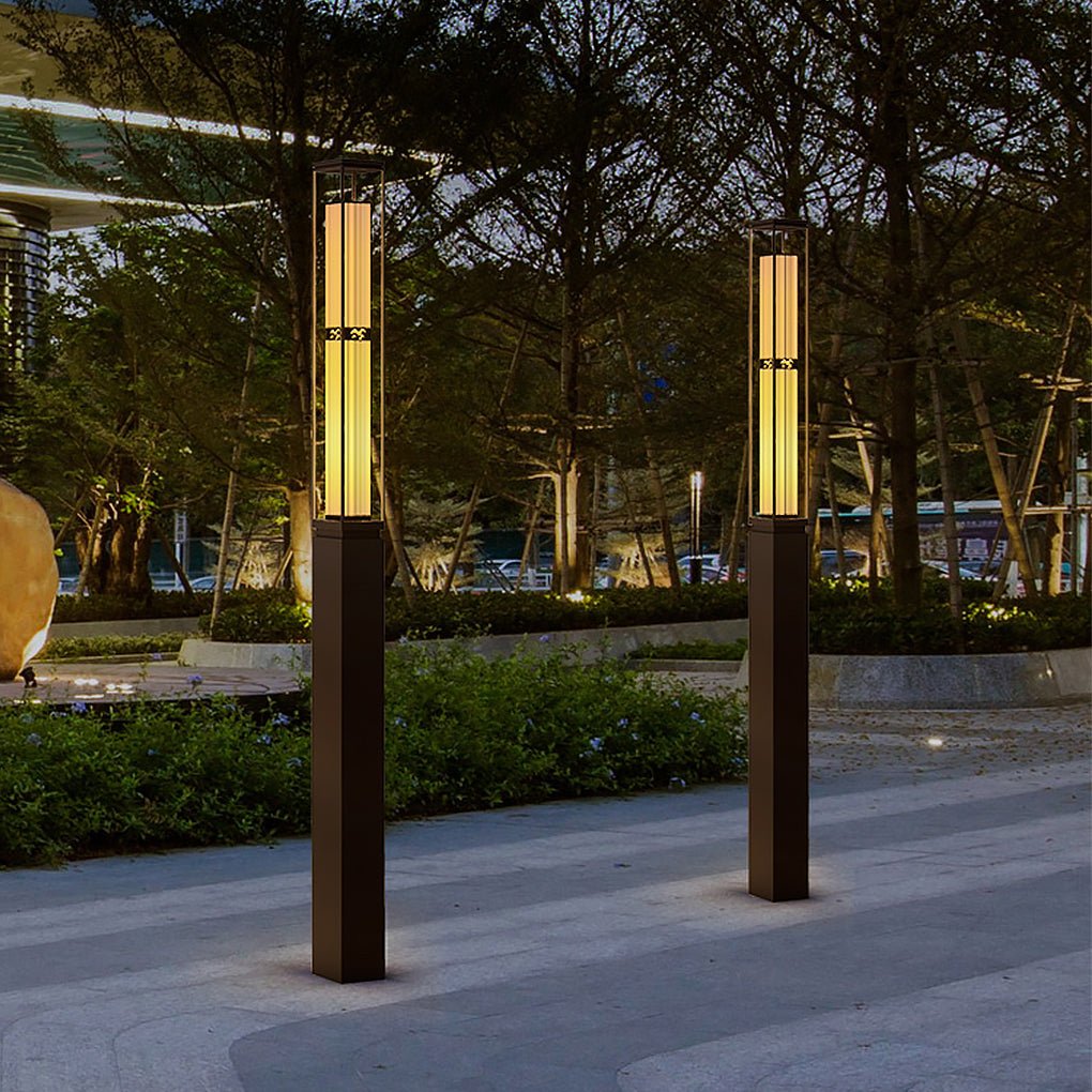 Retro Outdoor Post Light – Stainless Steel & Marble Lawn Lamp