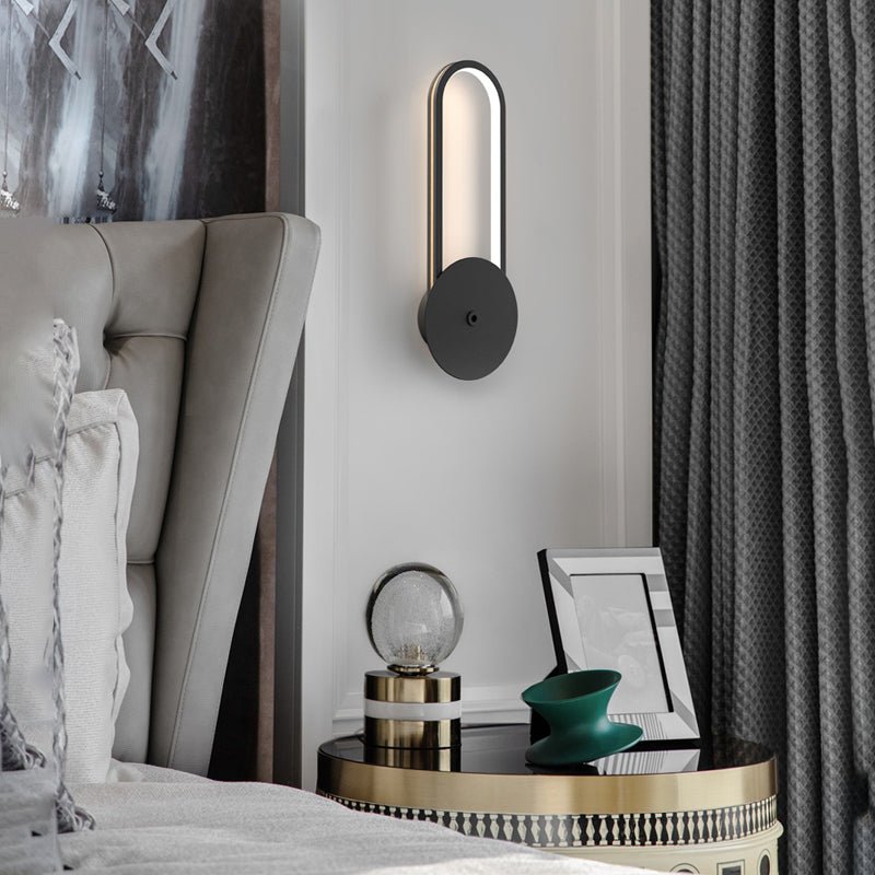 Oval Ring LED Wall Sconce Modern Aluminum with Leather Accent