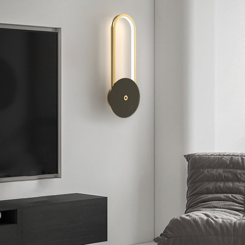 Oval Ring LED Wall Sconce Modern Aluminum with Leather Accent