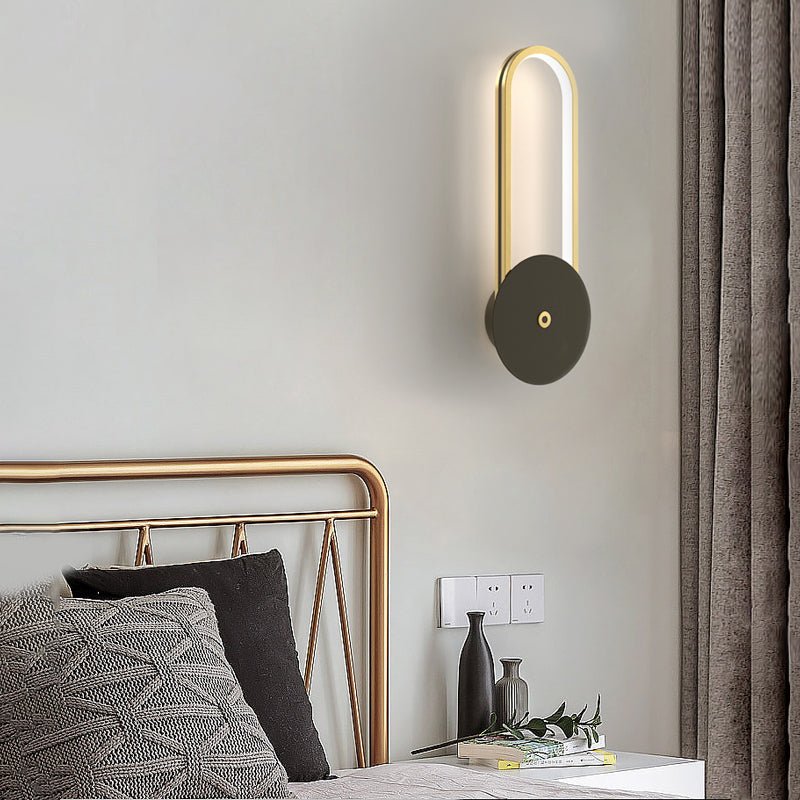 Oval Ring LED Wall Sconce Modern Aluminum with Leather Accent