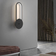 Oval Ring LED Wall Sconce Modern Aluminum with Leather Accent