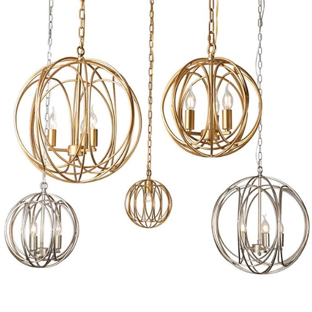 3-Light Brass Globe Cage Chandelier - Modern Orb Pendant Light