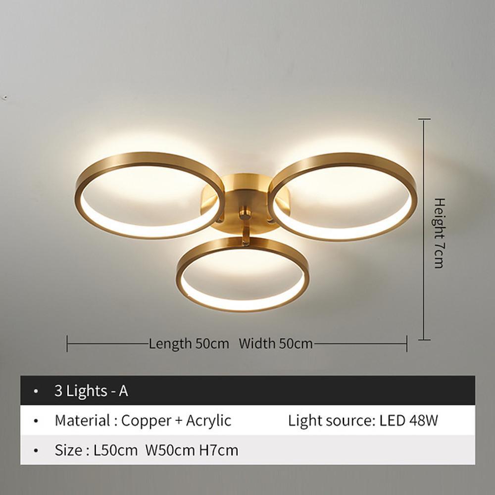 Three Light Circular Flush Mount Ceiling Light Gold Copper Modern LED