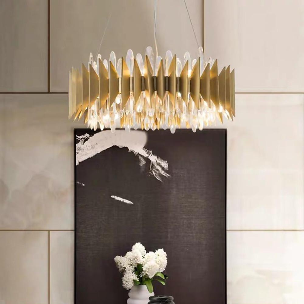 Modern Crystal Chandelier Round Stainless Steel Ceiling Light