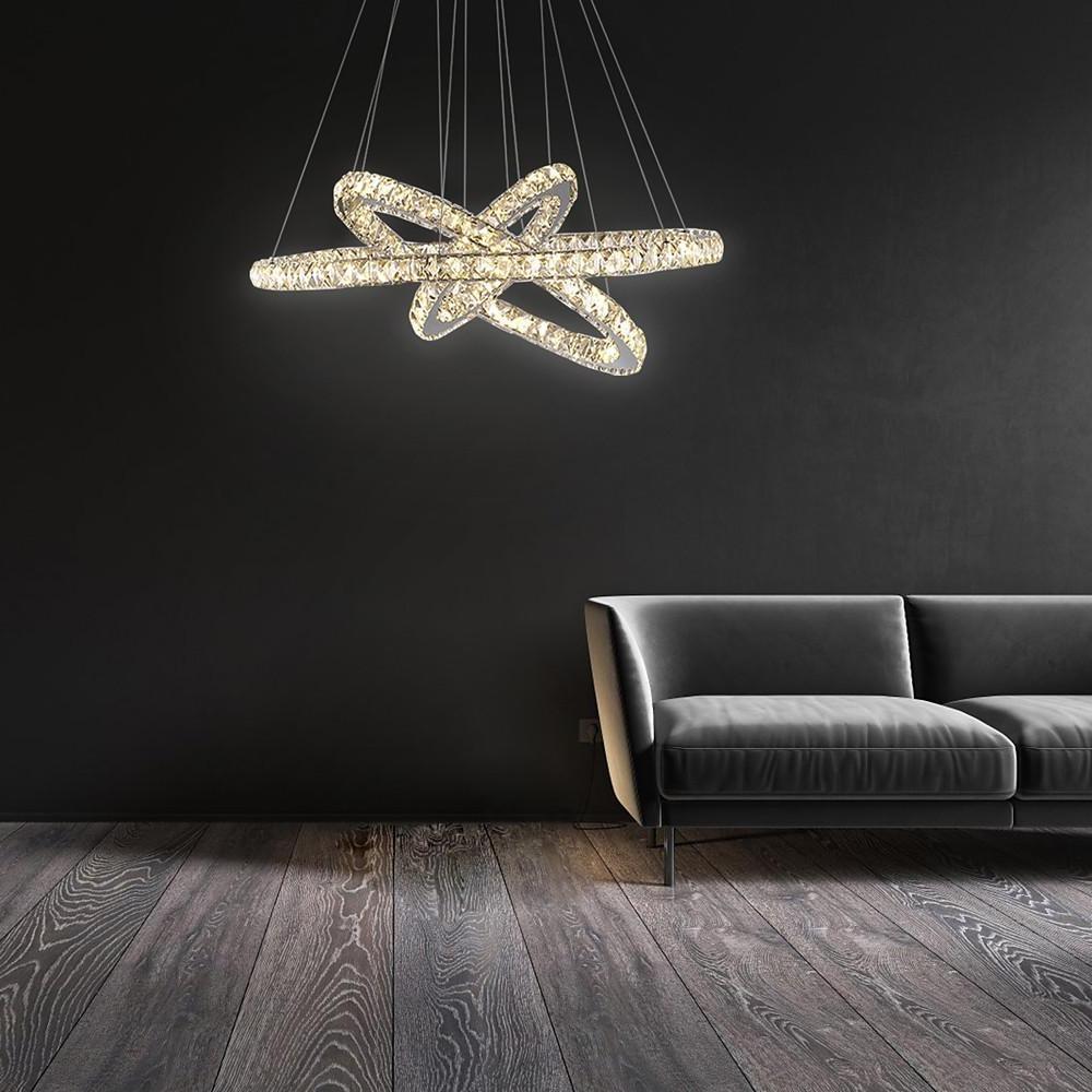 Modern Crystal Chandelier with Interwoven Geometric Rings
