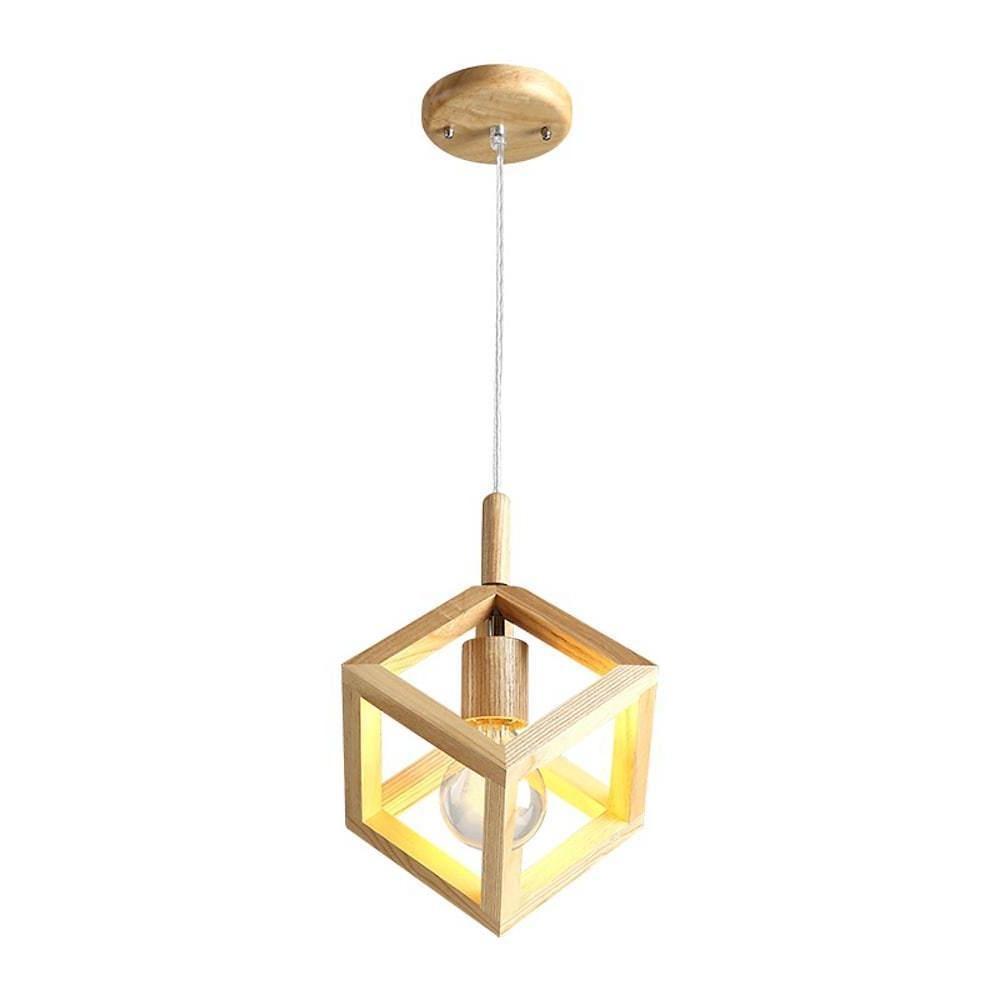 Square Wood Pendant Light with Adjustable Cord for Modern Spaces