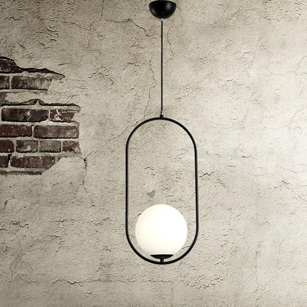 Rounded Rectangle Glass Globe LED Pendant Light - Modern Black
