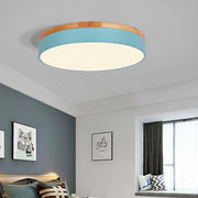 Modern Drum Flush Mount LED Ceiling Light Metal Wood Design