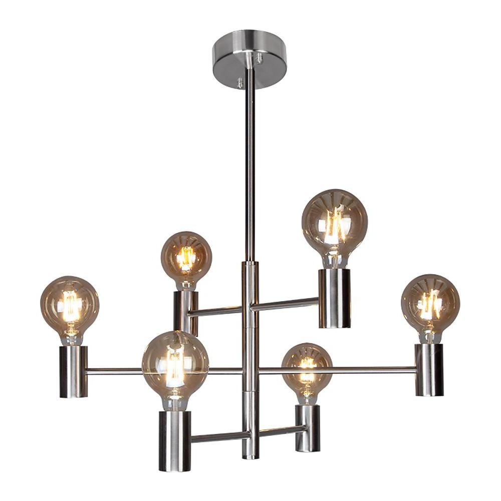 Industrial Sputnik Chandelier 6-Light Black Metal Glass Pendant