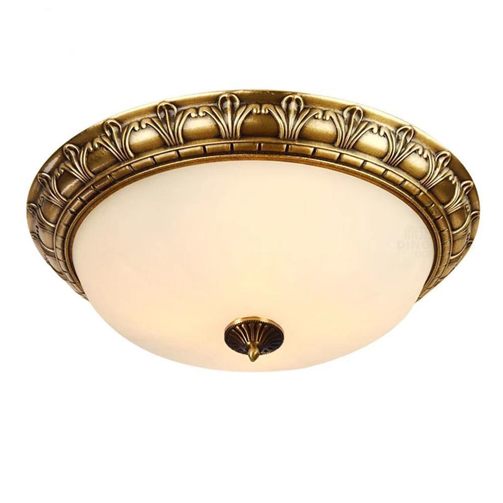Antique Flush Mount Ceiling Light Bronze & Frosted Glass Fixture