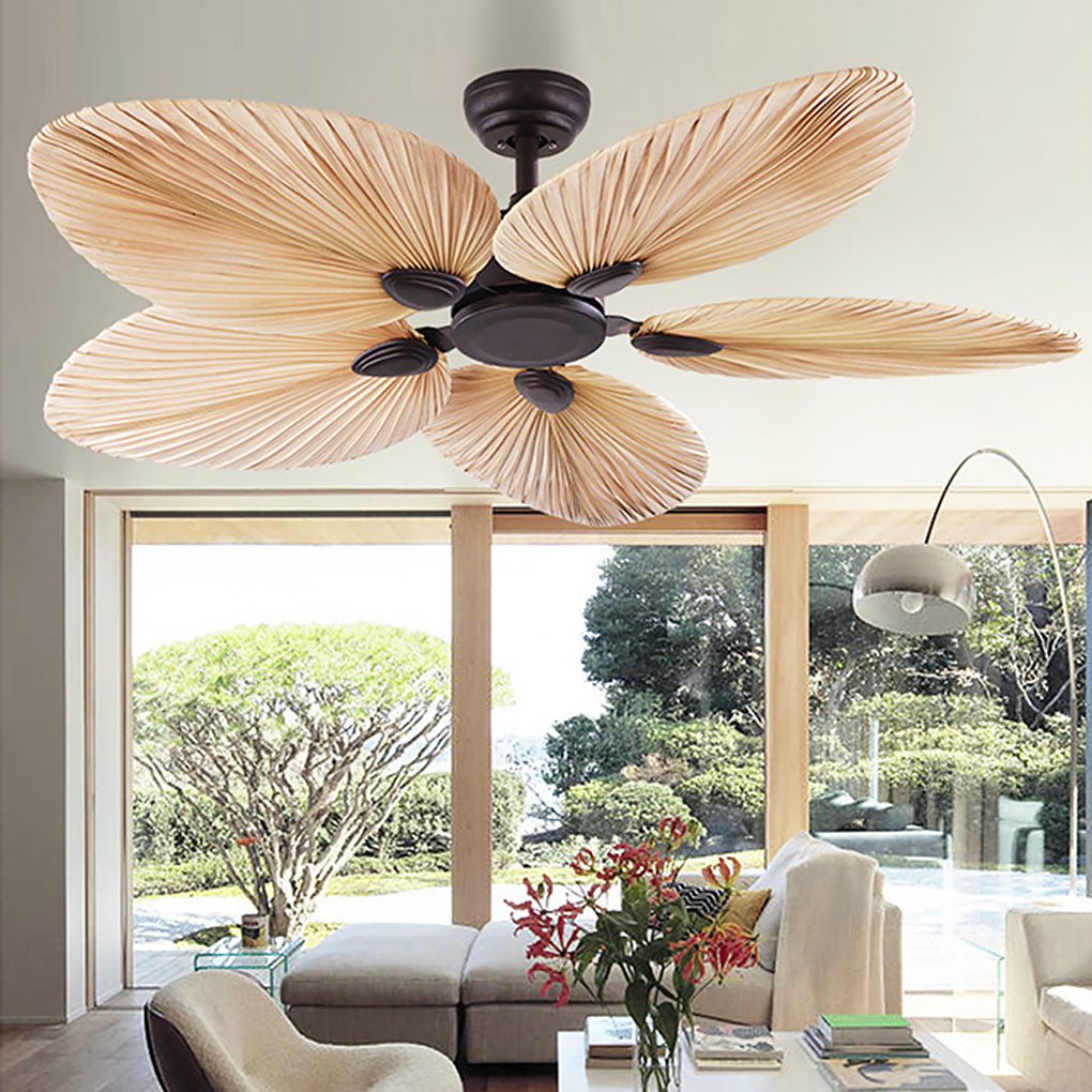 52'' Palm Leaf Ceiling Fan with Remote & Timer - Modern Flush Mount