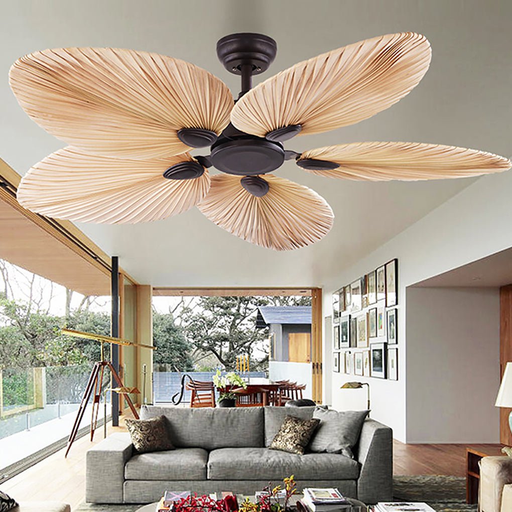 52'' Palm Leaf Ceiling Fan with Remote & Timer - Modern Flush Mount
