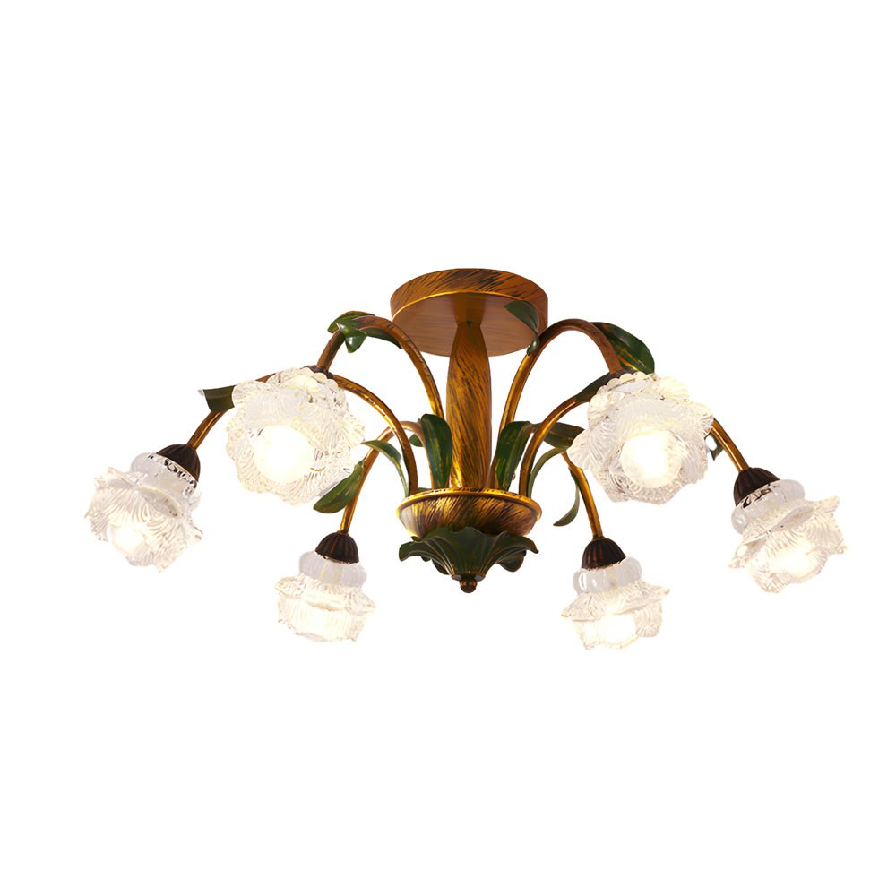Floral Glass Ceiling Light with 3-Step Dimming | Iron Frame
