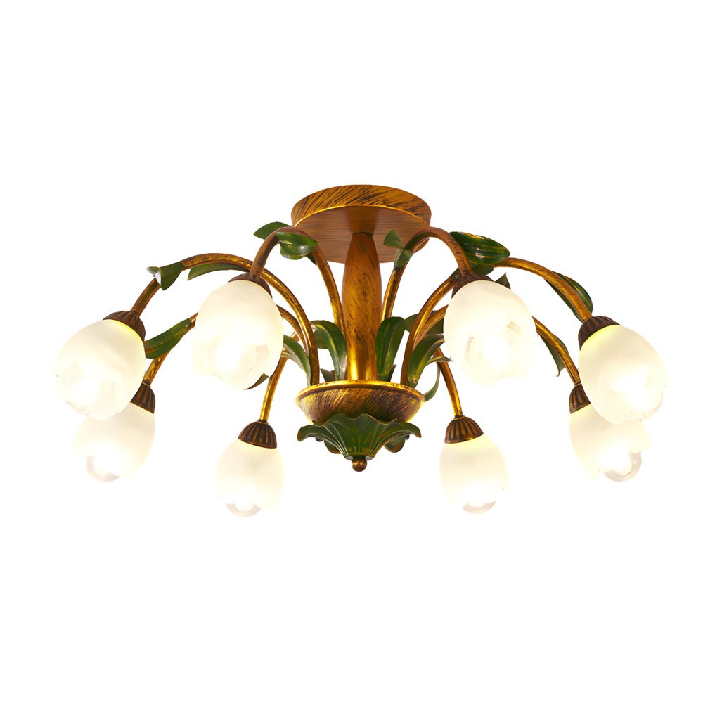 Floral Glass Ceiling Light with 3-Step Dimming | Iron Frame
