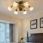 Floral Glass Ceiling Light with 3-Step Dimming | Iron Frame